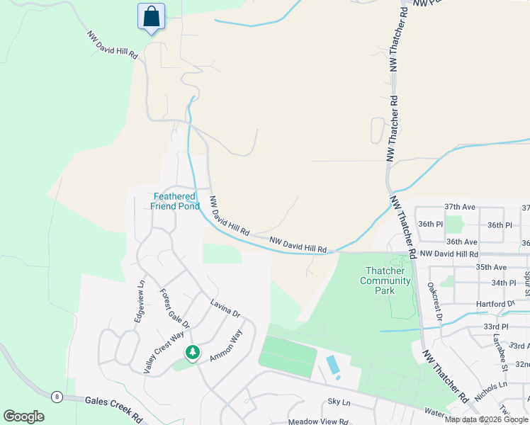 map of restaurants, bars, coffee shops, grocery stores, and more near 45165 Northwest David Hill Road in Forest Grove