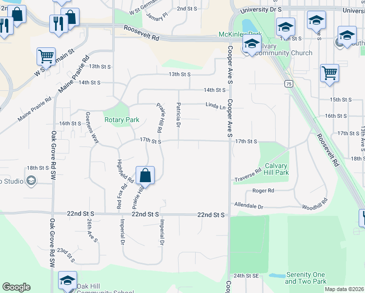 map of restaurants, bars, coffee shops, grocery stores, and more near in St. Cloud