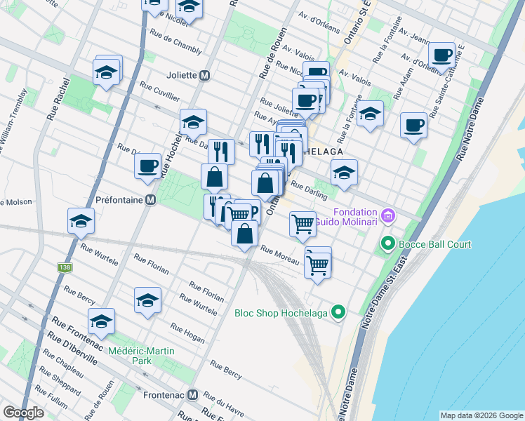map of restaurants, bars, coffee shops, grocery stores, and more near 2008 Rue Dézéry in Montrã©Al