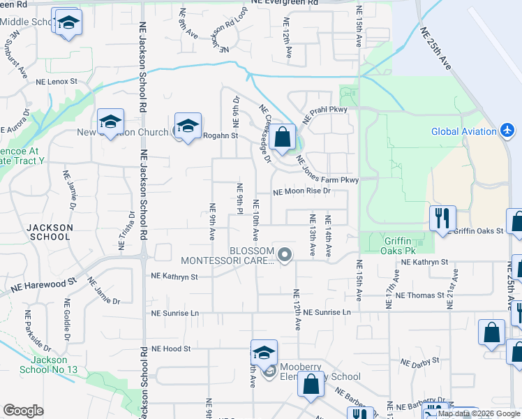 map of restaurants, bars, coffee shops, grocery stores, and more near 2324 Northeast 10th Avenue in Hillsboro