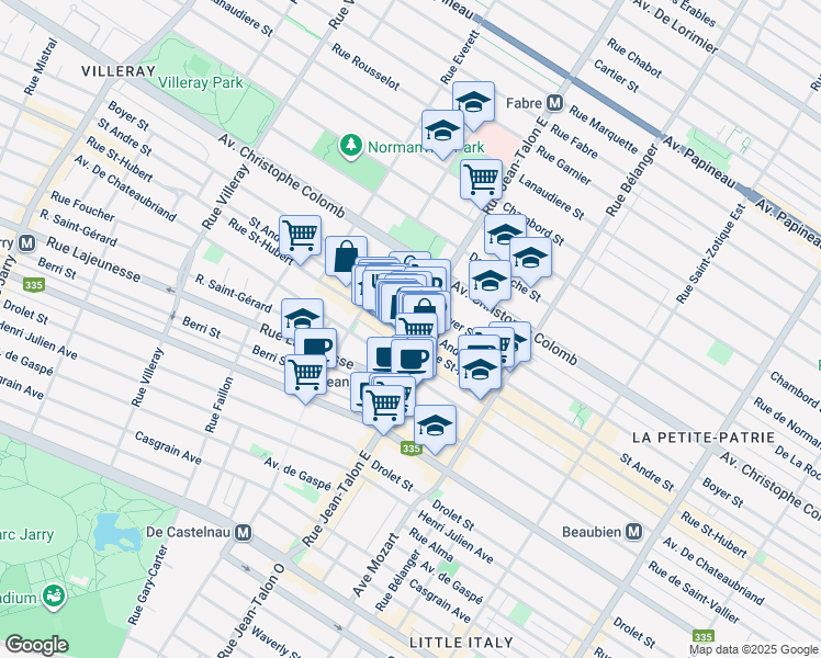 map of restaurants, bars, coffee shops, grocery stores, and more near in Montreal