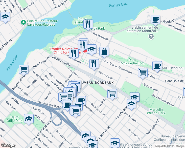 map of restaurants, bars, coffee shops, grocery stores, and more near in Montreal