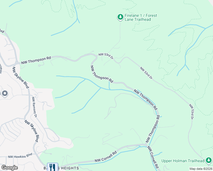 map of restaurants, bars, coffee shops, grocery stores, and more near 6701 Northwest Thompson Road in Portland