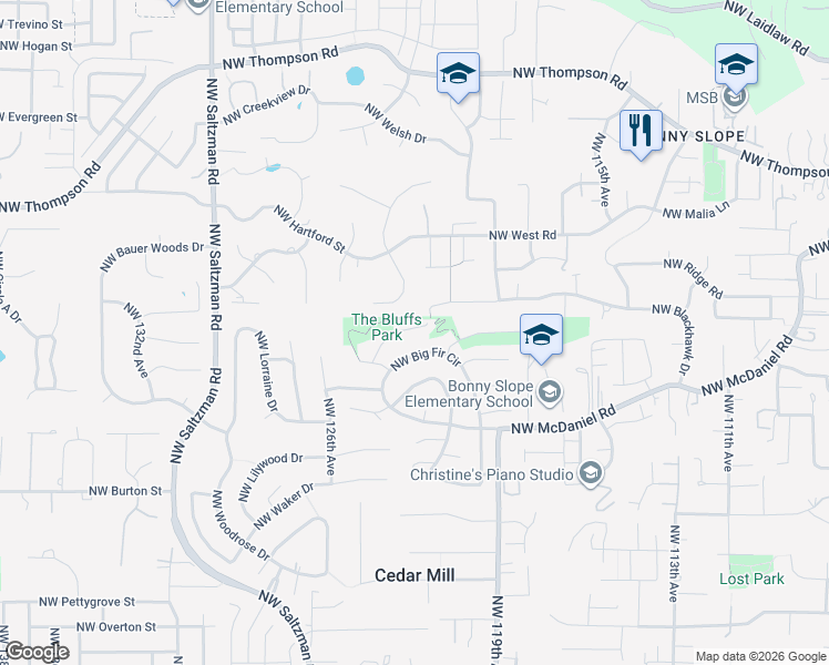 map of restaurants, bars, coffee shops, grocery stores, and more near 12415 Northwest Haskell Court in Portland