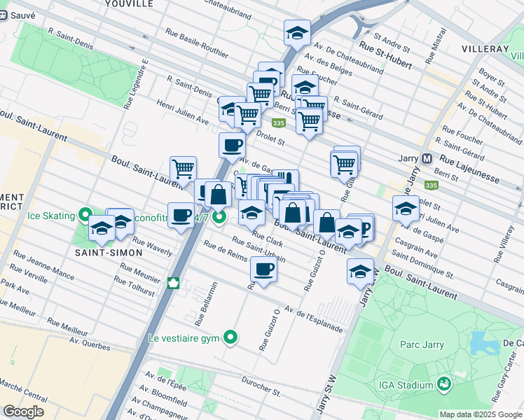 map of restaurants, bars, coffee shops, grocery stores, and more near in Montreal
