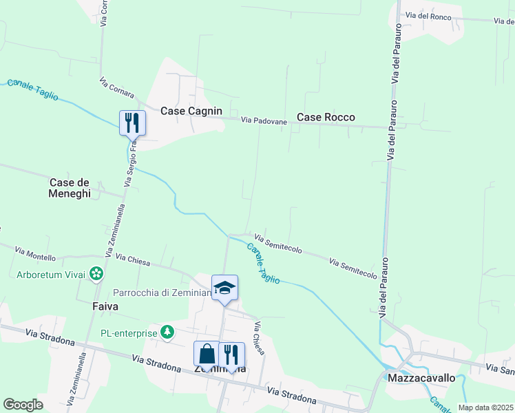 map of restaurants, bars, coffee shops, grocery stores, and more near 5 Via Semitecolo in Provincia di Padova