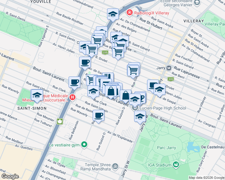 map of restaurants, bars, coffee shops, grocery stores, and more near 8455 Rue Saint-Dominique in Montréal