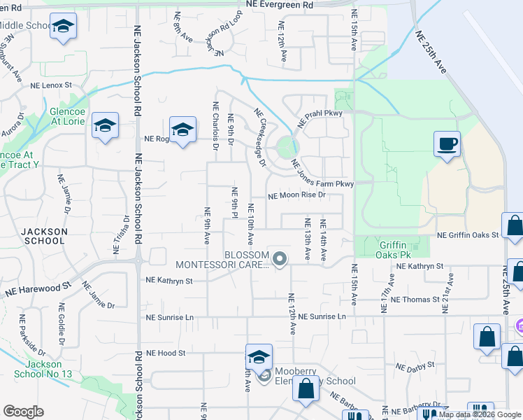 map of restaurants, bars, coffee shops, grocery stores, and more near 2385 Northeast 11th Avenue in Hillsboro