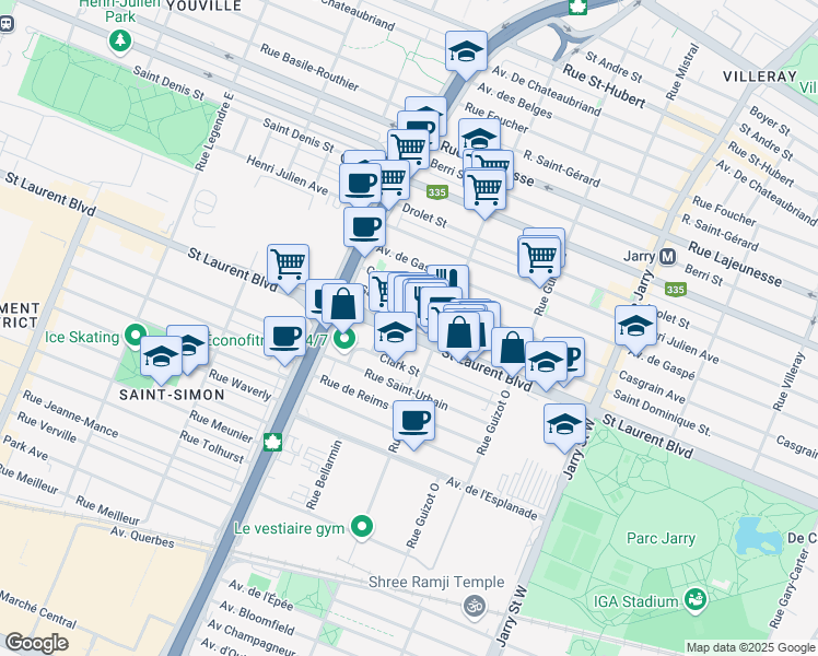 map of restaurants, bars, coffee shops, grocery stores, and more near in Montreal