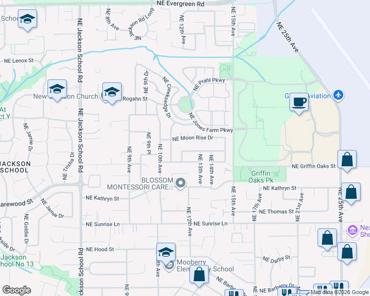 map of restaurants, bars, coffee shops, grocery stores, and more near 2375 Northeast Ashton Way in Hillsboro