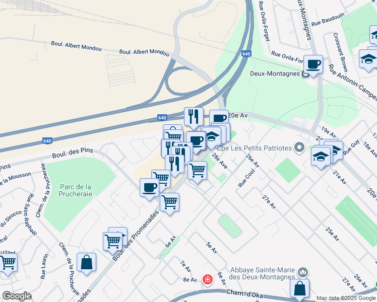map of restaurants, bars, coffee shops, grocery stores, and more near 2801 Boulevard des Promenades in Sainte-Marthe-sur-le-Lac