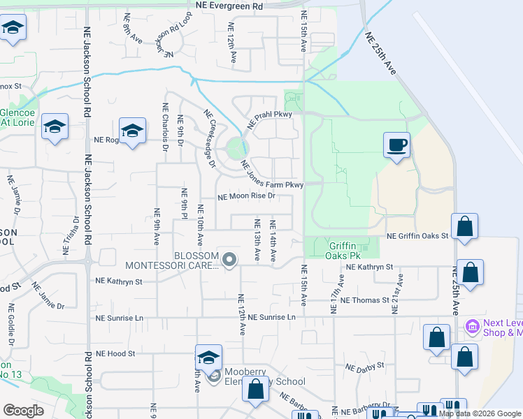 map of restaurants, bars, coffee shops, grocery stores, and more near 2352 Northeast 14th Way in Hillsboro