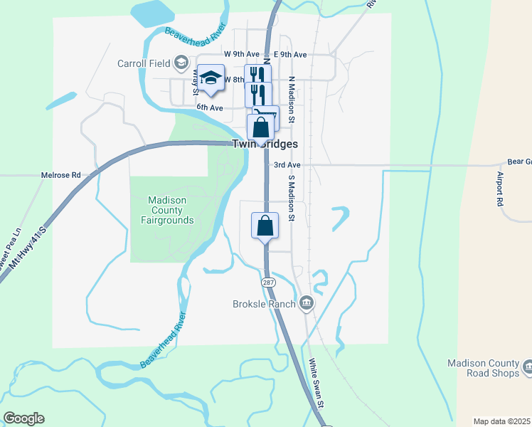 map of restaurants, bars, coffee shops, grocery stores, and more near 2nd Avenue in Twin Bridges