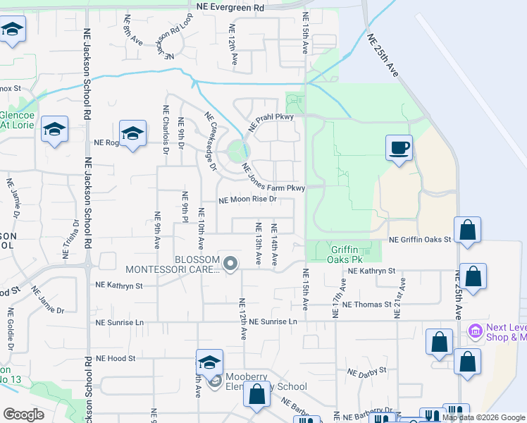 map of restaurants, bars, coffee shops, grocery stores, and more near 2352 Northeast 14th Way in Hillsboro