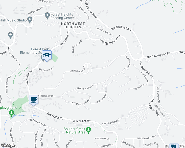 map of restaurants, bars, coffee shops, grocery stores, and more near 8906 Northwest Rockwell Lane in Portland