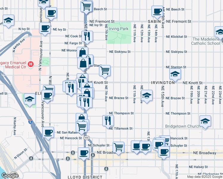 map of restaurants, bars, coffee shops, grocery stores, and more near 2603 Northeast 8th Avenue in Portland