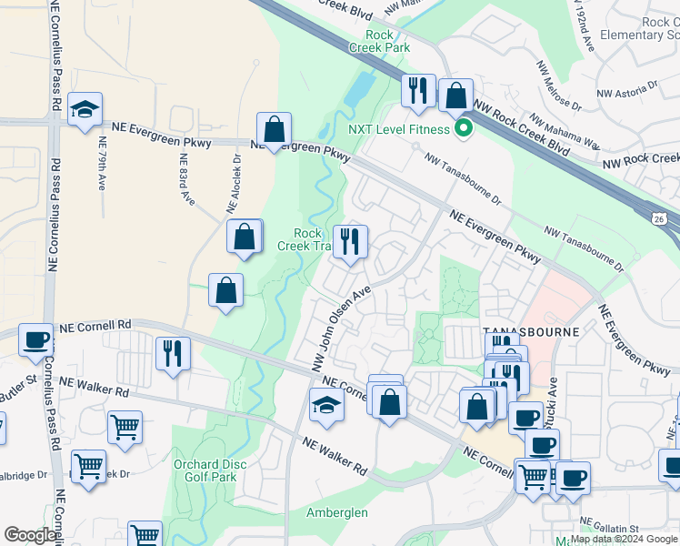 map of restaurants, bars, coffee shops, grocery stores, and more near 20302 Northeast Colonnade Drive in Hillsboro