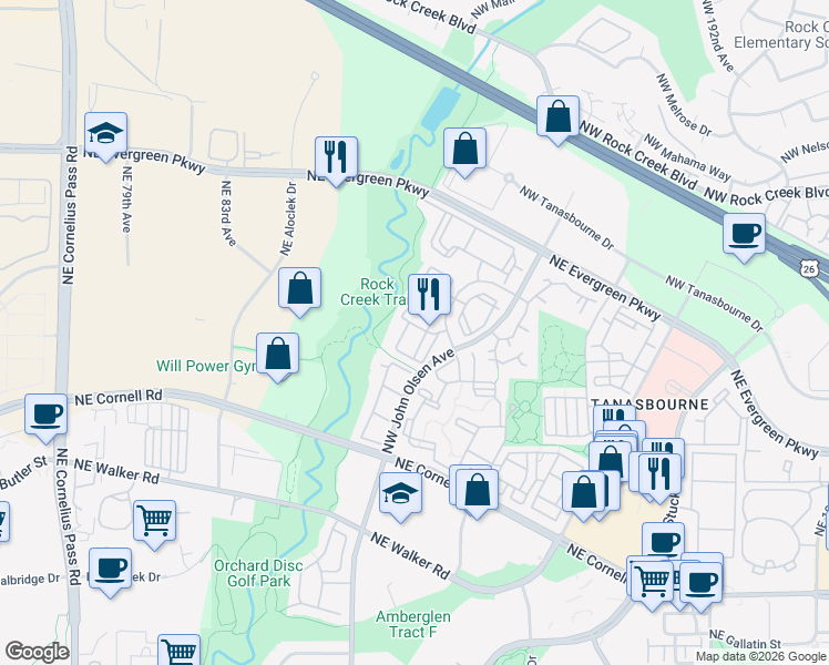 map of restaurants, bars, coffee shops, grocery stores, and more near 20302 Northeast Colonnade Drive in Hillsboro