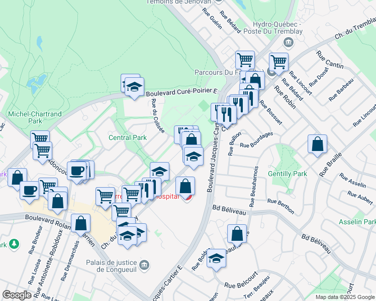 map of restaurants, bars, coffee shops, grocery stores, and more near 2182 Rue du Colisée in Longueuil