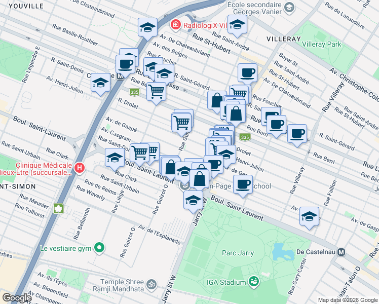 map of restaurants, bars, coffee shops, grocery stores, and more near 8248 Avenue de Gaspé in Montréal