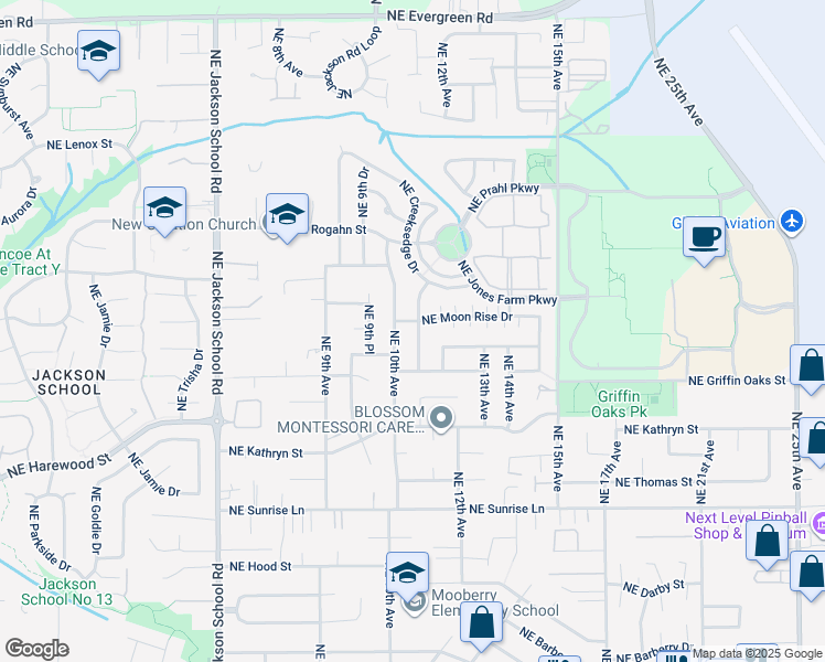 map of restaurants, bars, coffee shops, grocery stores, and more near 2385 Northeast 11th Avenue in Hillsboro