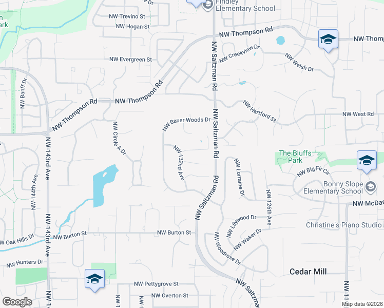 map of restaurants, bars, coffee shops, grocery stores, and more near 13150 Northwest Ridgetop Street in Portland