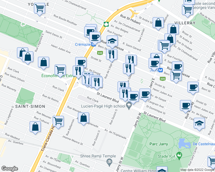 map of restaurants, bars, coffee shops, grocery stores, and more near 8458 Avenue Casgrain in Montréal