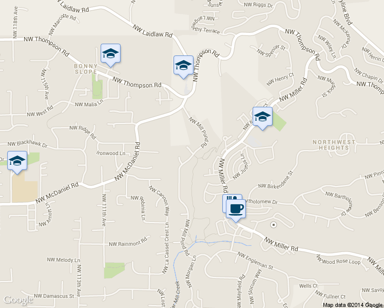 map of restaurants, bars, coffee shops, grocery stores, and more near 2708 Northwest Mill Pond Road in Portland