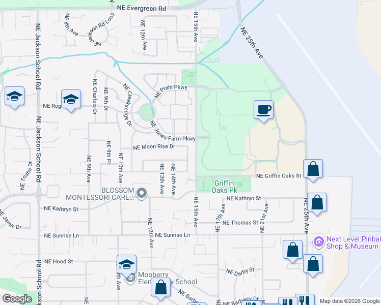 map of restaurants, bars, coffee shops, grocery stores, and more near 2348 Northeast 14th Place in Hillsboro