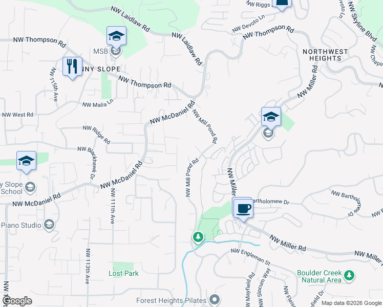 map of restaurants, bars, coffee shops, grocery stores, and more near 10415 Northwest Burkhardt Court in Portland