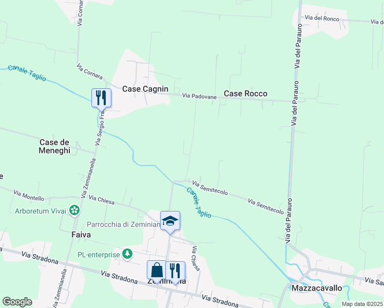 map of restaurants, bars, coffee shops, grocery stores, and more near 5 Via Semitecolo in Provincia di Padova