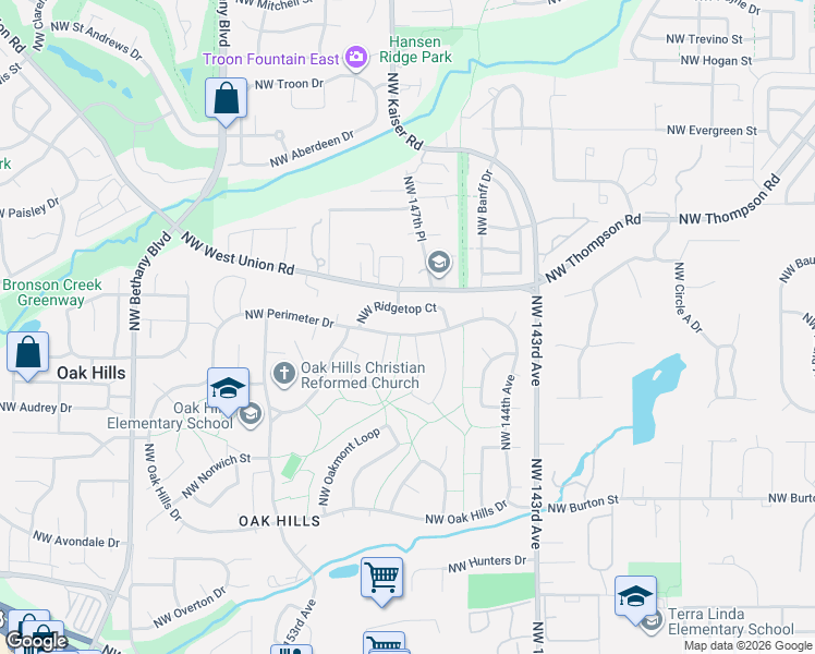 map of restaurants, bars, coffee shops, grocery stores, and more near 14785 Northwest Perimeter Drive in Beaverton