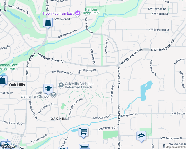 map of restaurants, bars, coffee shops, grocery stores, and more near 14725 Northwest Perimeter Drive in Beaverton