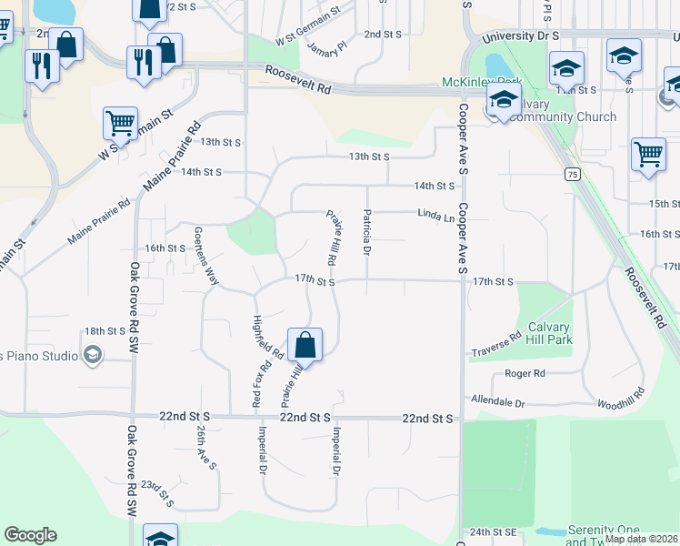 map of restaurants, bars, coffee shops, grocery stores, and more near 2013 17th Street South in St. Cloud