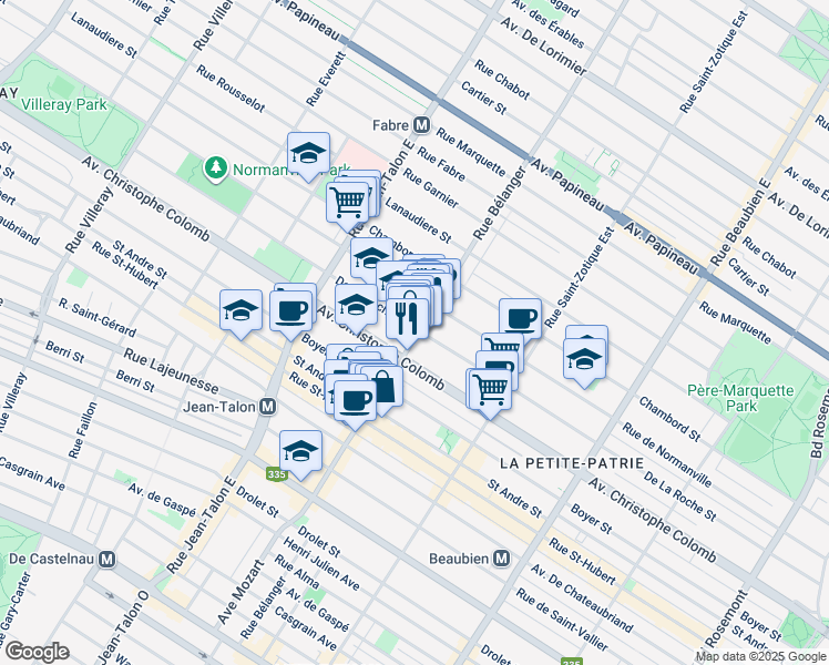 map of restaurants, bars, coffee shops, grocery stores, and more near 1141 Rue Bélanger in Montréal