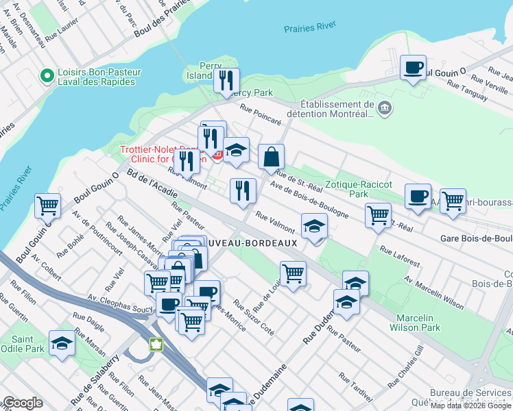 map of restaurants, bars, coffee shops, grocery stores, and more near 1680 Rue de Salaberry in Montréal