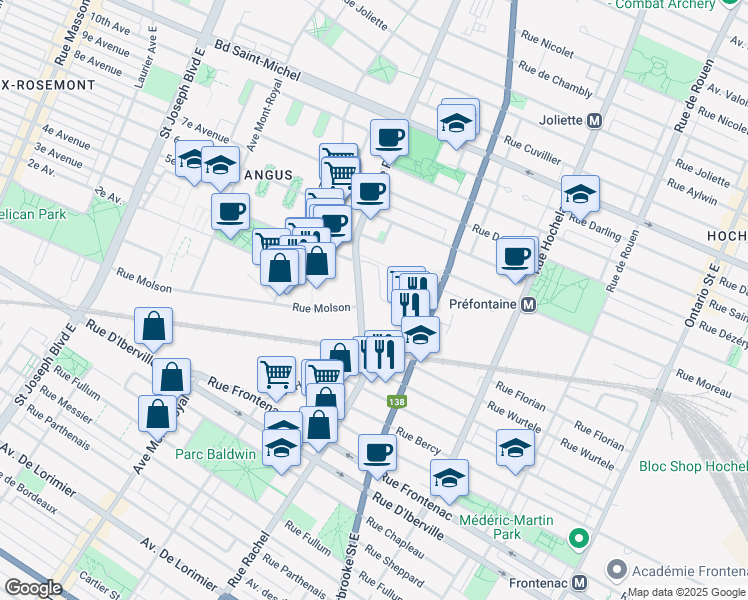 map of restaurants, bars, coffee shops, grocery stores, and more near 4056 Rue Molson in Montréal