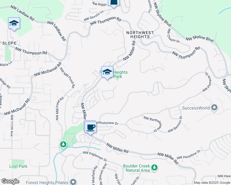 map of restaurants, bars, coffee shops, grocery stores, and more near 2534 Northwest Rhodes Lane in Portland