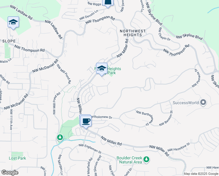 map of restaurants, bars, coffee shops, grocery stores, and more near 2534 Northwest Rhodes Lane in Portland