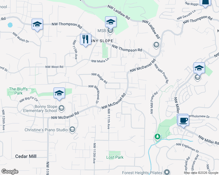 map of restaurants, bars, coffee shops, grocery stores, and more near 11018 Northwest Ironwood Lane in Portland