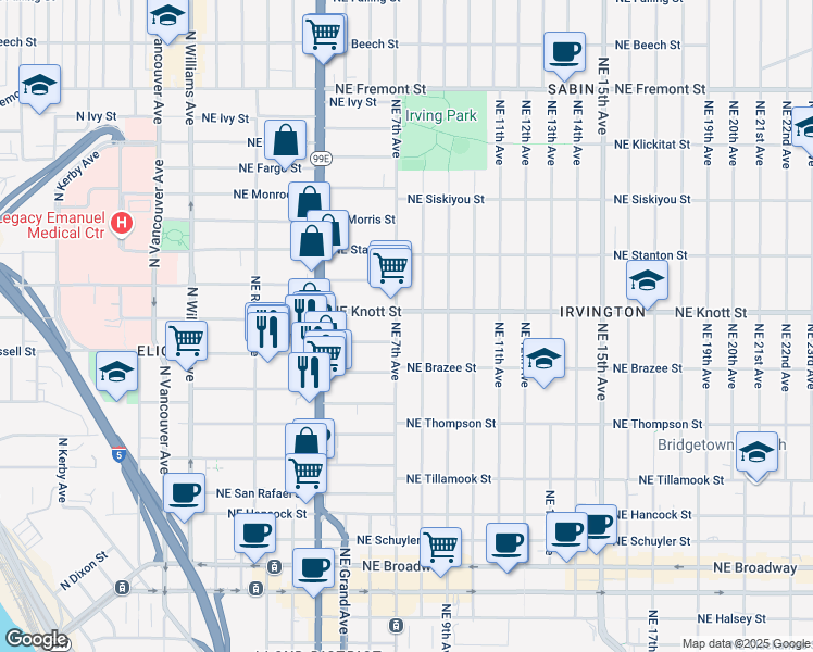 map of restaurants, bars, coffee shops, grocery stores, and more near 2603 Northeast 8th Avenue in Portland