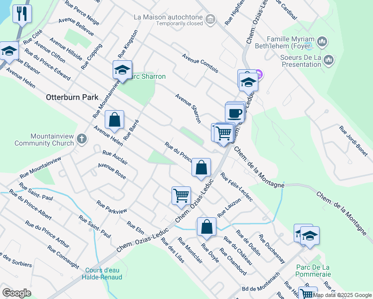 map of restaurants, bars, coffee shops, grocery stores, and more near 431 Rue du Prince Edward in Otterburn Park