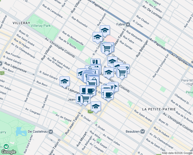 map of restaurants, bars, coffee shops, grocery stores, and more near 1006 Rue Jean-Talon Est in Montréal