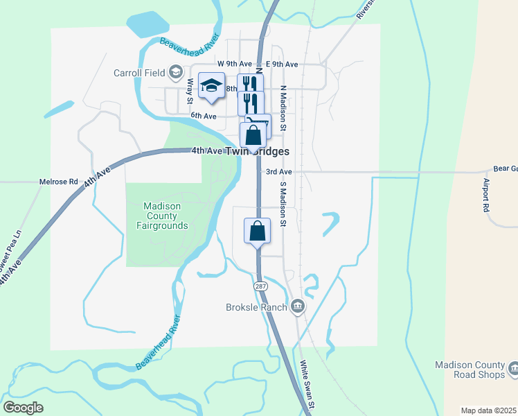 map of restaurants, bars, coffee shops, grocery stores, and more near 2nd Avenue in Twin Bridges