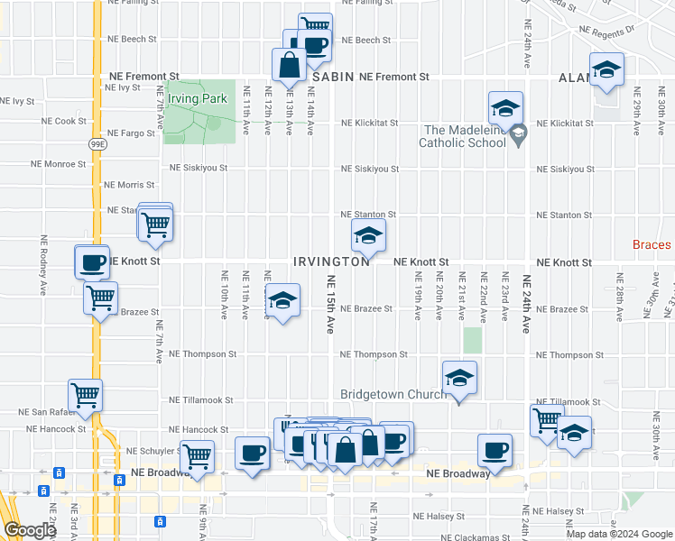 map of restaurants, bars, coffee shops, grocery stores, and more near in Portland