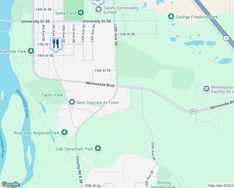 map of restaurants, bars, coffee shops, grocery stores, and more near 1980 15th Avenue Southeast in St. Cloud