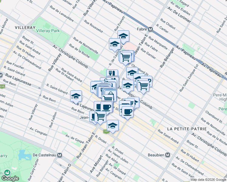 map of restaurants, bars, coffee shops, grocery stores, and more near 1006 Rue Jean-Talon Est in Montréal