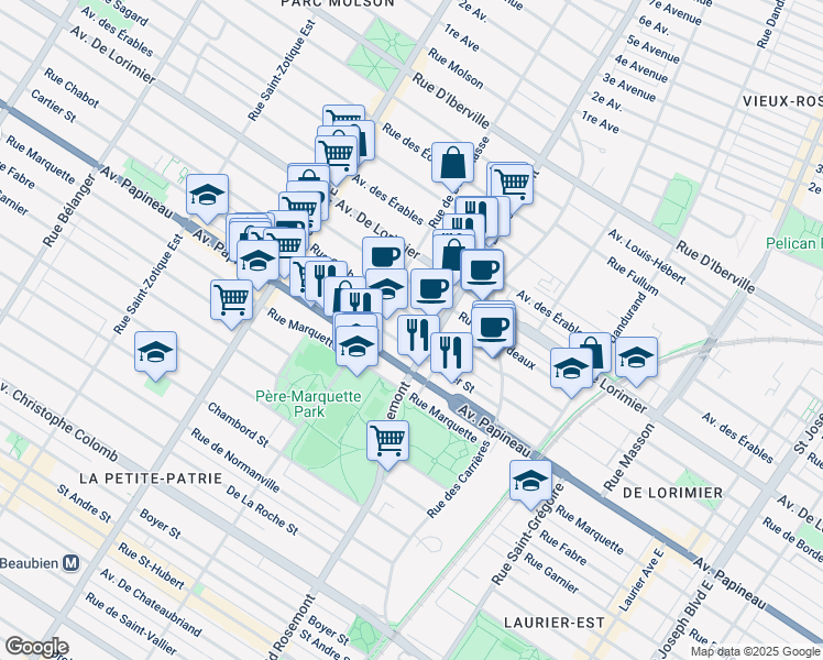 map of restaurants, bars, coffee shops, grocery stores, and more near 5945 Rue Cartier in Montréal