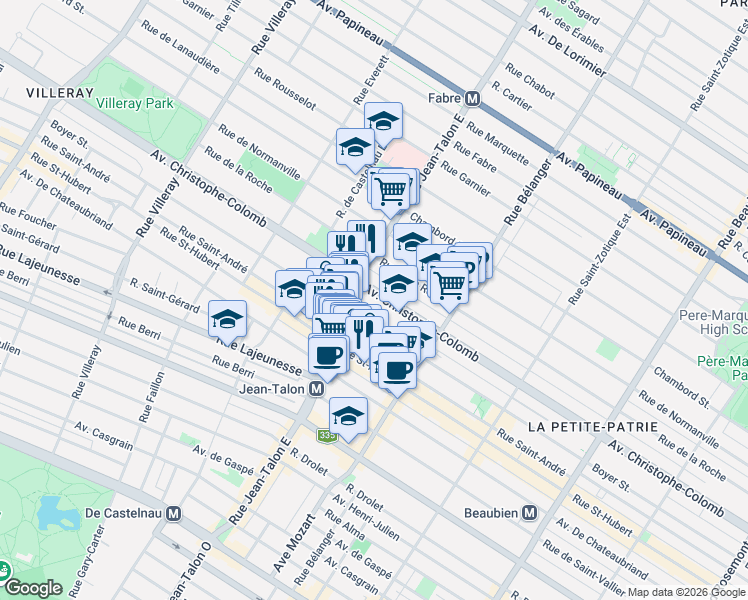 map of restaurants, bars, coffee shops, grocery stores, and more near 7072 Avenue Christophe Colomb in Montréal