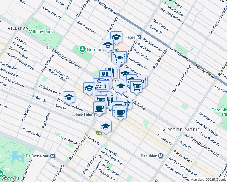 map of restaurants, bars, coffee shops, grocery stores, and more near 7072 Avenue Christophe Colomb in Montréal